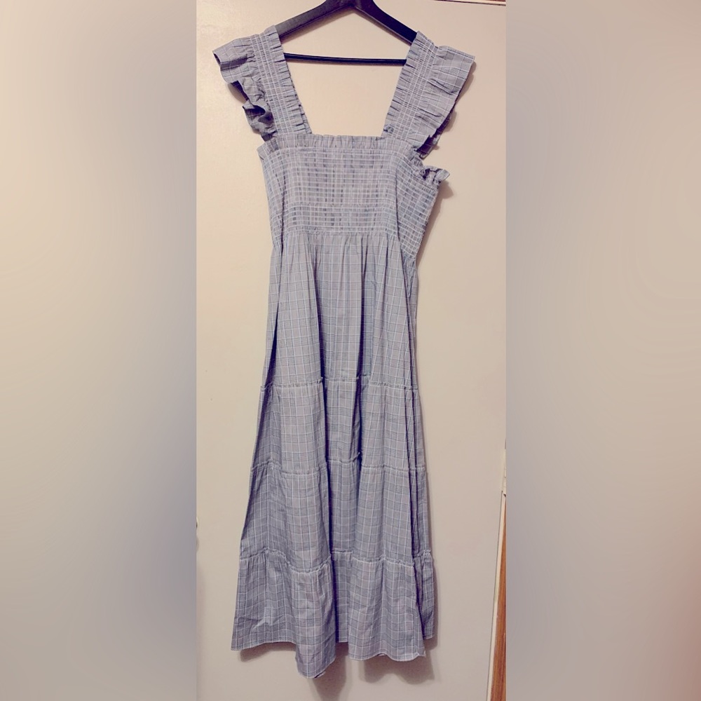 Hill House The Ellie smocked midi gray tartan nap dress, size XL